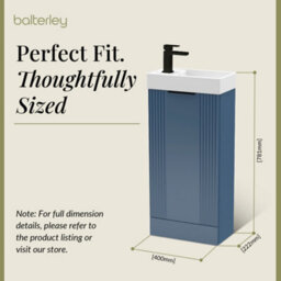 Balterley Blue 400mm Floor Standing Cloakroom Vanity Basin Unit With Black Handle Compact Bathroom Storage - thumbnail 5