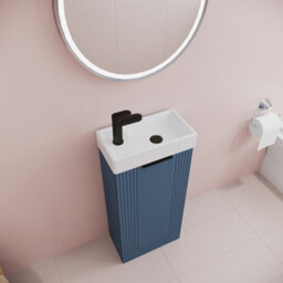 Balterley Blue 400mm Floor Standing Cloakroom Vanity Basin Unit With Black Handle Compact Bathroom Storage - thumbnail 3