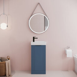 Balterley Blue 400mm Floor Standing Cloakroom Vanity Basin Unit With Black Handle Compact Bathroom Storage - thumbnail 2