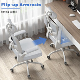 Onemill Computer Chair With Adjustable Lumbar Support And Headrest, Swivel Executive Mesh Office Chair For Home Office-Grey - thumbnail 7