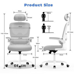 Onemill Computer Chair With Adjustable Lumbar Support And Headrest, Swivel Executive Mesh Office Chair For Home Office-Grey - thumbnail 2