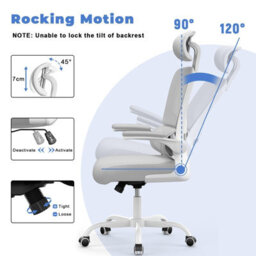 Onemill Computer Chair With Adjustable Lumbar Support And Headrest, Swivel Executive Mesh Office Chair For Home Office-Grey - thumbnail 5