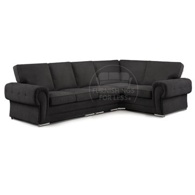 Furnishings For Less UK Milan 5 Seater Long  L Shaped Corner Sofa Full Back Chesterfield Arms Black Right Hand Facing - image 1