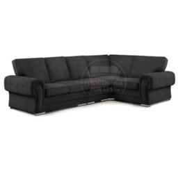 Furnishings For Less UK Milan 5 Seater Long  L Shaped Corner Sofa Full Back Chesterfield Arms Black Right Hand Facing - thumbnail 1