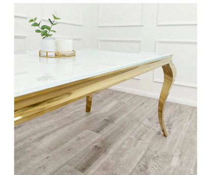 Stratus Interiors Gold Louis Dining Table With Gold Long Metal Legs - Doorstep Delivery Only No Assembly - 1.4 Mt - Gold - image 1