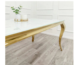 Stratus Interiors Gold Louis Dining Table With Gold Long Metal Legs - Doorstep Delivery Only No Assembly - 1.4 Mt - Gold