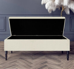 Paris Plain 180Cm Ottoman Storage Bench - Plush Velvet Shoe Bench - Cream Upholstery Footstool With Storage - thumbnail 2