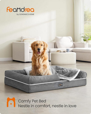 LEDREM Orthopedic Dog Bed, Dog Sofa With Sides, Removable Washable Cover, 106 X 80 X 20 Cm, Non-Slip Bottom, Light Grey - image 1