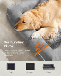 LEDREM Orthopedic Dog Bed, Dog Sofa With Sides, Removable Washable Cover, 106 X 80 X 20 Cm, Non-Slip Bottom, Light Grey - thumbnail 4