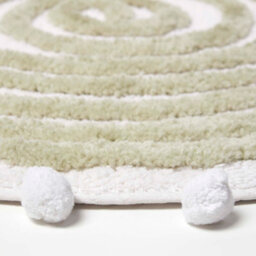 Homescapes Spiral Sage Green Cotton Bath Mat With Pom Pom Edges - thumbnail 3