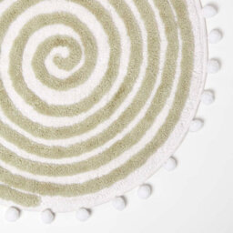 Homescapes Spiral Sage Green Cotton Bath Mat With Pom Pom Edges - thumbnail 2