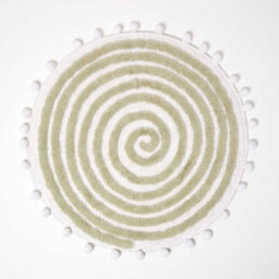 Homescapes Spiral Sage Green Cotton Bath Mat With Pom Pom Edges - thumbnail 1