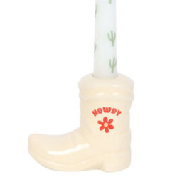 Western Cowboy Boot Candle Holder With Taper Candle & Cactus Design - thumbnail 3