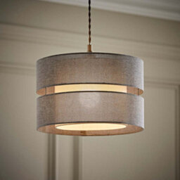 Valuelights Sophia 2 Tier Grey Linen Drum Ceiling Lamp Shade And Bulb (D)30Cm