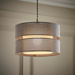 Valuelights Sophia 2 Tier Grey Linen Drum Ceiling Lamp Shade And Bulb (D)30Cm - thumbnail 2