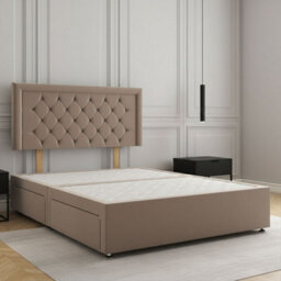 REGIONAL FURNISHINGS Divan Bed Set Mink Plush Velvet Upholstered 24Inch Headboard 2Drawers Footend & No Mattress In Double King 4Ft 6Ft Sizes - thumbnail 1