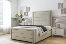 "Sloomy Ashford Cream Plush Bed Frame With Mattress With 50"" Upholstered Headboard 5' King" - thumbnail 2