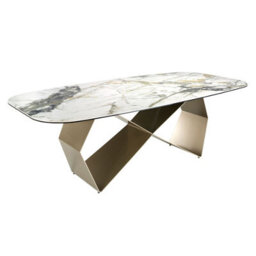 Angel Cerda Stylish Rectangular Dining Table In Porcelain Marble And Champagne Steel - thumbnail 1
