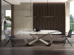 Angel Cerda Stylish Rectangular Dining Table In Porcelain Marble And Champagne Steel - thumbnail 2