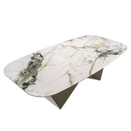 Angel Cerda Stylish Rectangular Dining Table In Porcelain Marble And Champagne Steel - thumbnail 5