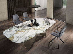 Angel Cerda Stylish Rectangular Dining Table In Porcelain Marble And Champagne Steel - thumbnail 3