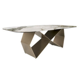 Angel Cerda Stylish Rectangular Dining Table In Porcelain Marble And Champagne Steel - thumbnail 6