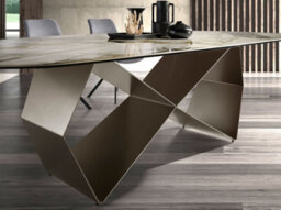 Angel Cerda Stylish Rectangular Dining Table In Porcelain Marble And Champagne Steel - thumbnail 4