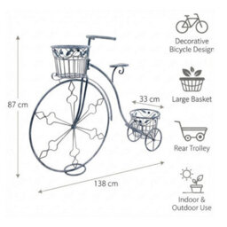 Minster 107Cm Bicycle Planter - Metal - L26 X W107 X H87 Cm - Stone Grey - thumbnail 4