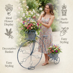 Minster 107Cm Bicycle Planter - Metal - L26 X W107 X H87 Cm - Stone Grey - thumbnail 2