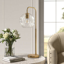 Living And Home Retro Glass Lampshade Metal Table Lamp, Brass Base Indoor Reading Lamp - thumbnail 5