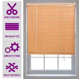 Furnished Made To Measure Teak Pvc Venetian Blind - 25mm Slats Blind For Windows And Doors  (W)90Cm (L)210Cm