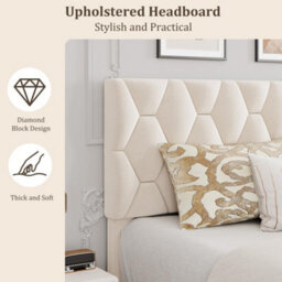 Upholstered Bed Frame With Adjustable Diamond Tufted Headboard, Wooden Slats Support, Beige/double, 135 X 190 Cm - thumbnail 4