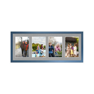 AK Frames 50X20Cm Navy Blue Sleek Multi Photo Frame With Silver Mount - Holds 4 Apertures (4X) 6X4 Photos - image 1