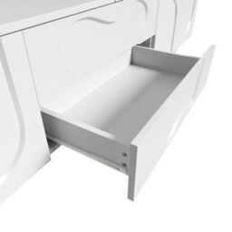 Btm 180Cm White Tv Cabinet With Wooden Legs, Minimalist Design, Large Storage - thumbnail 9