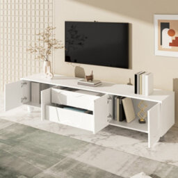 Btm 180Cm White Tv Cabinet With Wooden Legs, Minimalist Design, Large Storage - thumbnail 8