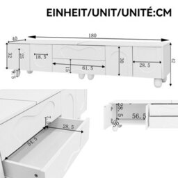 Btm 180Cm White Tv Cabinet With Wooden Legs, Minimalist Design, Large Storage - thumbnail 5
