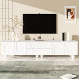 Btm 180Cm White Tv Cabinet With Wooden Legs, Minimalist Design, Large Storage - thumbnail 6