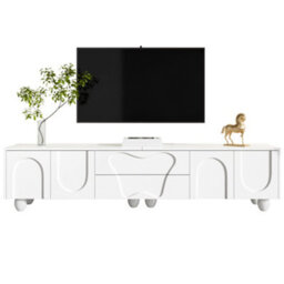 Btm 180Cm White Tv Cabinet With Wooden Legs, Minimalist Design, Large Storage - thumbnail 1