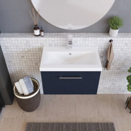 Balterley Contemporary Bathroom Wall Hung 1 Soft-Close Drawer Vanity Unit & Mid-Edge Ceramic Basin, Midnight Blue, 600 mm - thumbnail 3