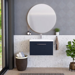 Balterley Contemporary Bathroom Wall Hung 1 Soft-Close Drawer Vanity Unit & Mid-Edge Ceramic Basin, Midnight Blue, 600 mm - thumbnail 2