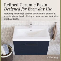 Balterley Contemporary Bathroom Wall Hung 1 Soft-Close Drawer Vanity Unit & Mid-Edge Ceramic Basin, Midnight Blue, 600 mm - thumbnail 7