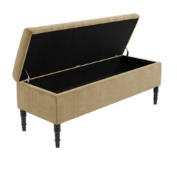 137Cm Paris Striped Ottoman Storage Bench- Plush Velvet Shoe Bench - Mink Upholstery Footstool With Storage - thumbnail 5