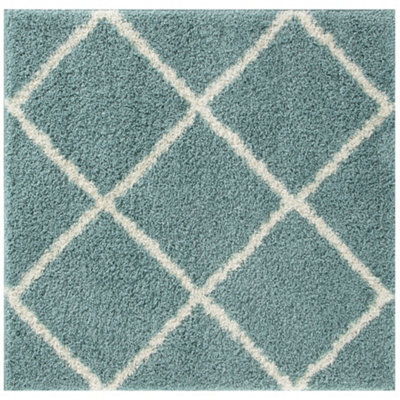 The Rugs Moroccan Shaggy Rugs And Runners Soft Fluffy Diamond Design High Pile Duck Egg Blue And Ivory Living Room Kitchen Hallway 550 - image 1