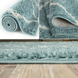 The Rugs Moroccan Shaggy Rugs And Runners Soft Fluffy Diamond Design High Pile Duck Egg Blue And Ivory Living Room Kitchen Hallway 550 - thumbnail 3