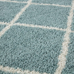 The Rugs Moroccan Shaggy Rugs And Runners Soft Fluffy Diamond Design High Pile Duck Egg Blue And Ivory Living Room Kitchen Hallway 550 - thumbnail 2