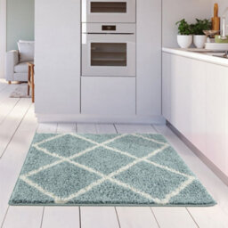 The Rugs Moroccan Shaggy Rugs And Runners Soft Fluffy Diamond Design High Pile Duck Egg Blue And Ivory Living Room Kitchen Hallway 550 - thumbnail 6