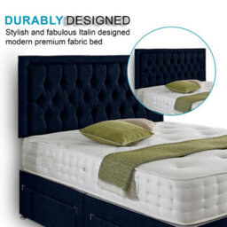 Dining Tables Lisbon Matching Headboard Divan Set, 2 Drawer On Same Side With Sprung 1500 Comfort Mattress - Chenille Indigo - Double - thumbnail 3
