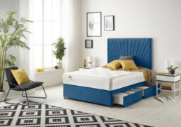 "Somnior Beds Platinum Divan Bed Set With 4 Drawers With Mattress & 30"" Headboard - Plush Velvet, Navy, 4Ft Small Double" - thumbnail 3