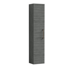 Balterley Level Modern Bathroom 1 Soft Close Door Wall Hung Tall Storage, Woodgrain Anthracite With Brushed Bronze Handle, 300 mm