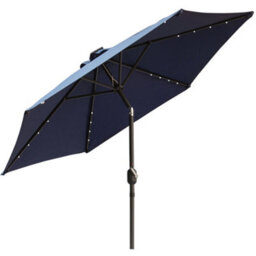 Rinse Bathrooms Blue Garden Parasol With Solar Powered Lights With Tilt And Crank Handle Outdoor Patio Umbrella Mechanism 2.5M - thumbnail 2